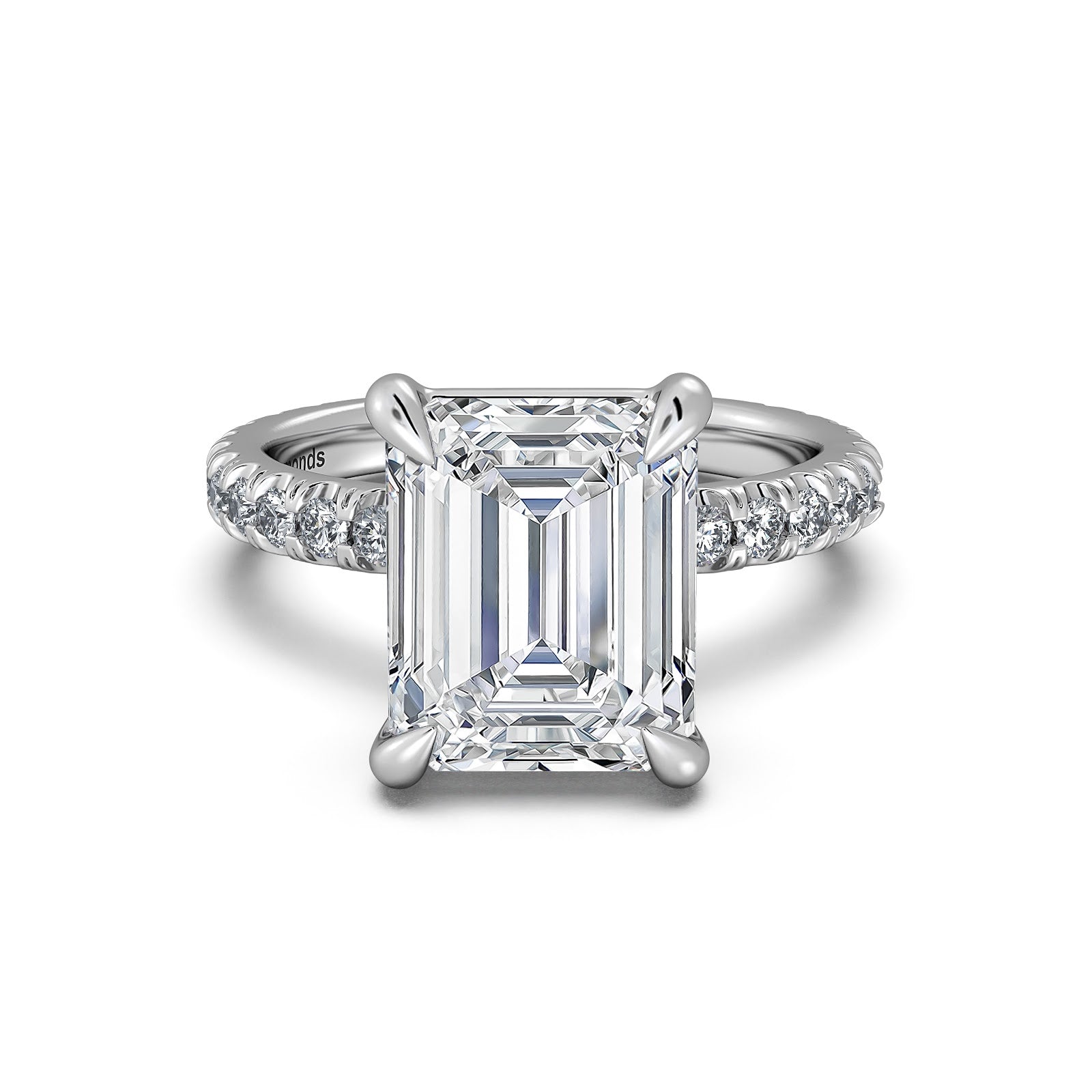 White Gold Emerald Diamond Engagement Ring with Pave Band | Waco Diamonds Is Located In Waco, TX | Central Texas' #1 Engagement Ring Store With Lifetime Warranty