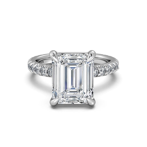 Load image 1 in gallery view. White Gold Emerald Diamond Engagement Ring with Pave Band | Waco Diamonds Is Located In Waco, TX | Central Texas' #1 Engagement Ring Store With Lifetime Warranty