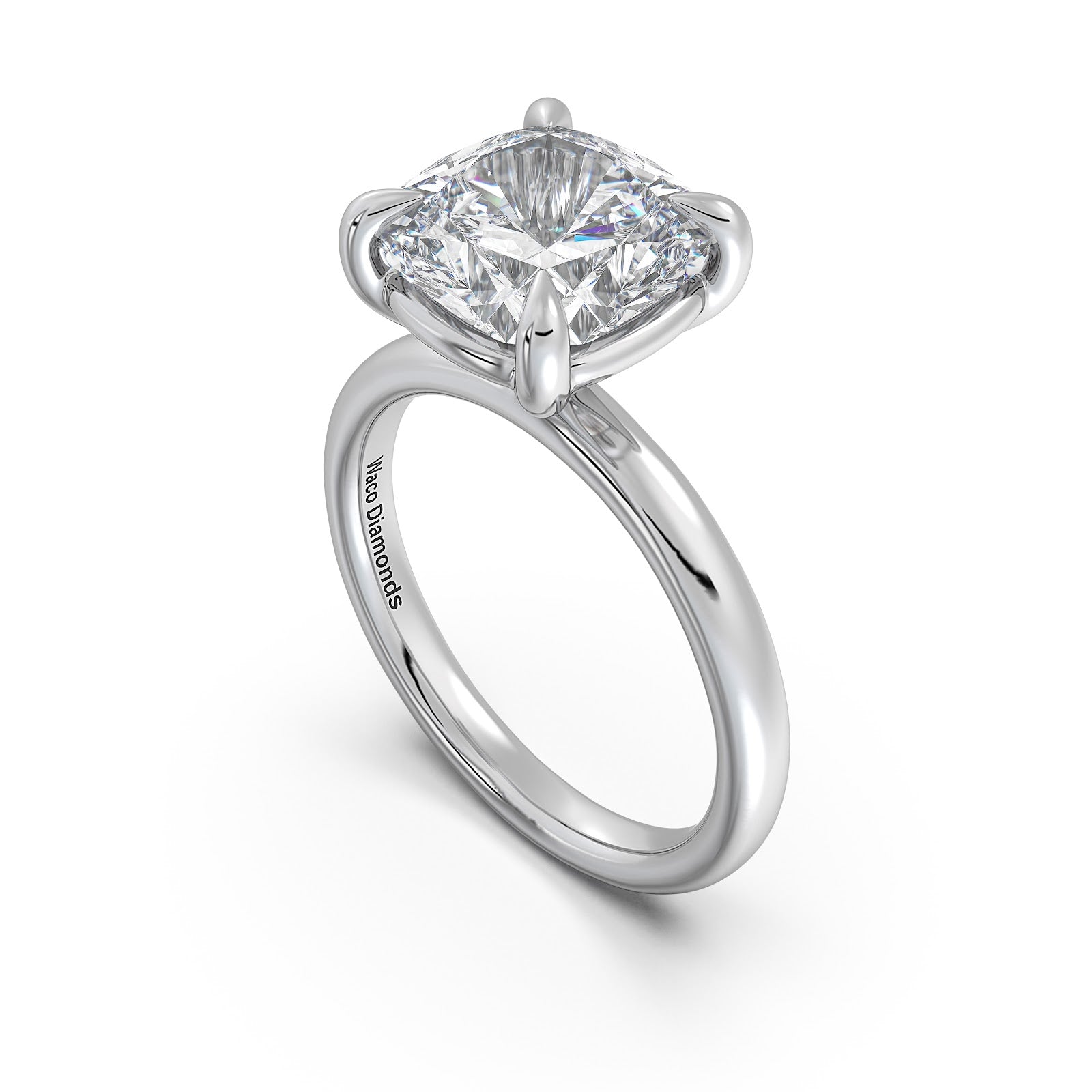 White Gold Cushion Diamond Engagement Ring with Solitaire Band Side Profile | Waco Diamonds Is Located In Waco, TX | Central Texas' #1 Engagement Ring Store With Lifetime Warranty