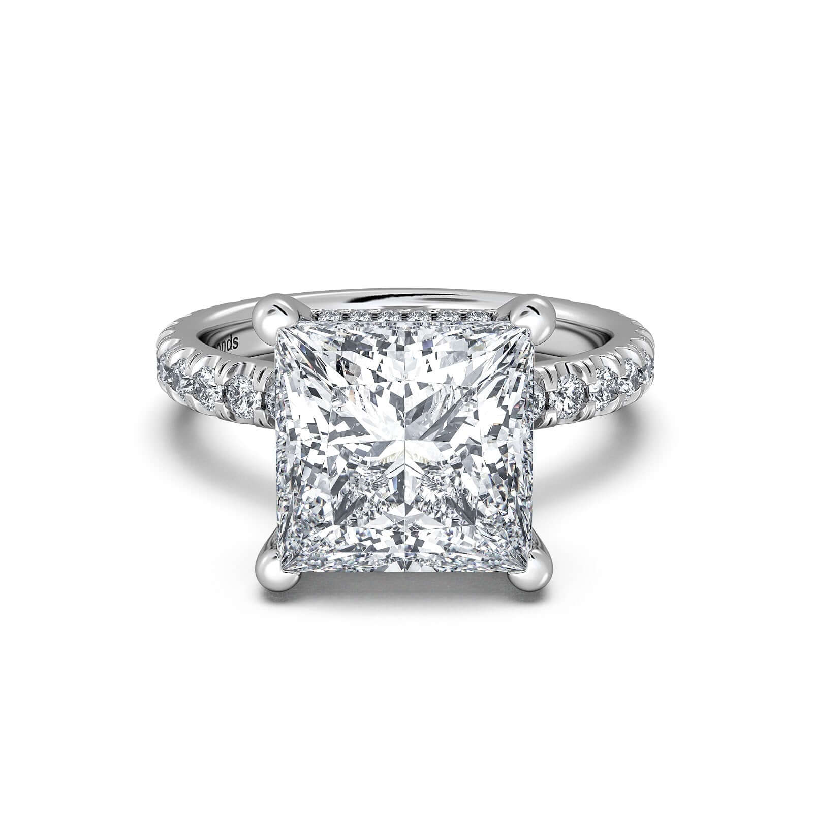 White Gold Princess Diamond Engagement Ring with Pave Band | Waco Diamonds Is Located In Waco, TX | Central Texas' #1 Engagement Ring Store With Lifetime Warranty