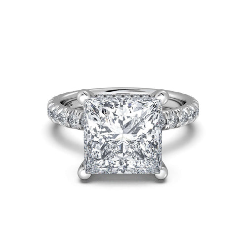 Load image 1 in gallery view. White Gold Princess Diamond Engagement Ring with Pave Band | Waco Diamonds Is Located In Waco, TX | Central Texas' #1 Engagement Ring Store With Lifetime Warranty