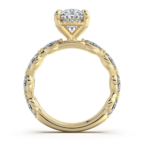 Load image 1 in gallery view. Yellow Gold Oval Diamond Engagement Ring with Marquise Side Stone Band | Waco Diamonds Is Located In Waco, TX | Central Texas' #1 Engagement Ring Store With Lifetime Warranty