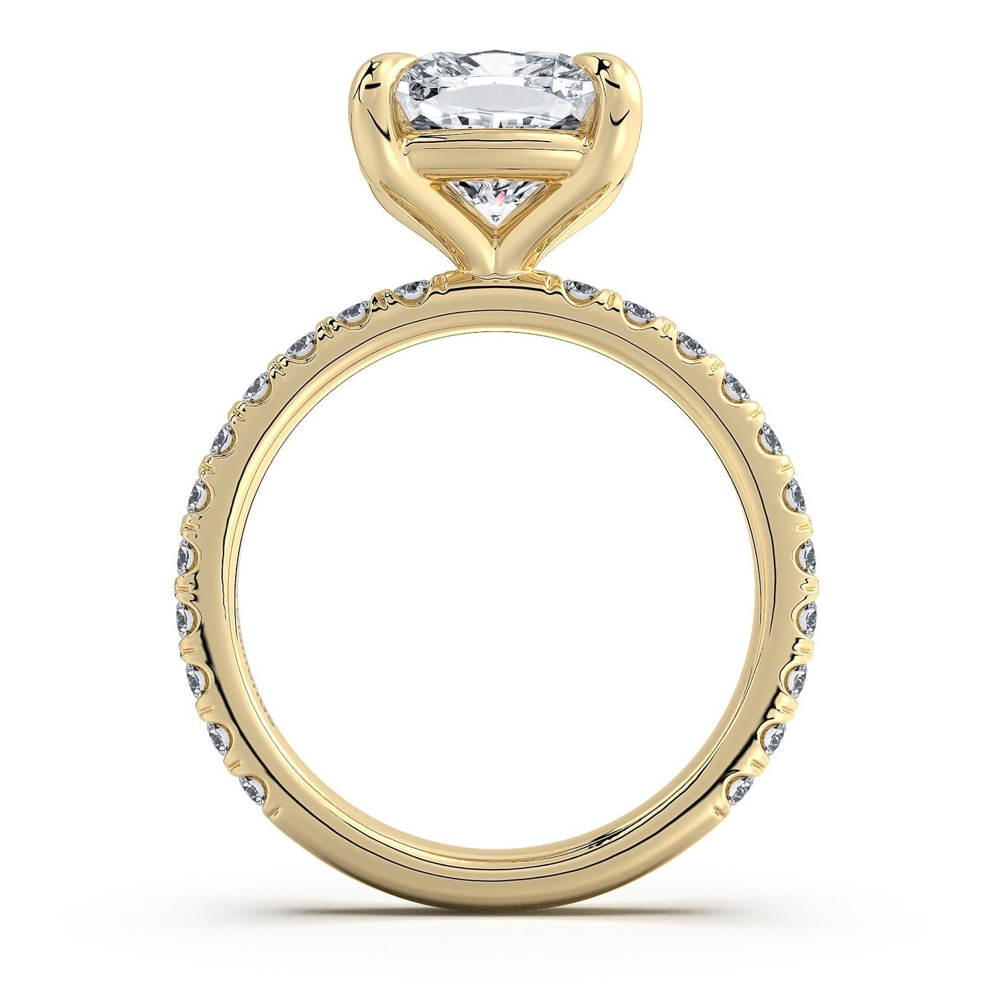 Yellow Gold Cushion Diamond Engagement Ring with Pave Band | Waco Diamonds Is Located In Waco, TX | Central Texas' #1 Engagement Ring Store With Lifetime Warranty