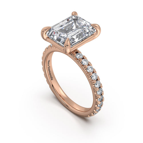 Load image 1 in gallery view. Rose Gold Emerald Diamond Engagement Ring with Pave Band Side Profile | Waco Diamonds Is Located In Waco, TX | Central Texas' #1 Engagement Ring Store With Lifetime Warranty