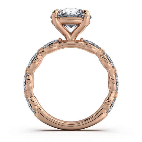 Load image 1 in gallery view. Rose Gold Round Diamond Engagement Ring with Marquise Side Stone Band Profile View | Waco Diamonds Is Located In Waco, TX | Central Texas' #1 Engagement Ring Store With Lifetime Warranty