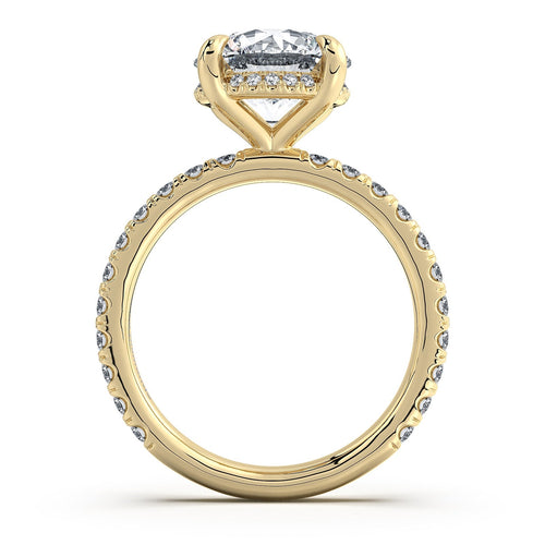Load image 1 in gallery view. Yellow Gold Round Diamond Engagement Ring with Pave Band Profile View | Waco Diamonds Is Located In Waco, TX | Central Texas' #1 Engagement Ring Store With Lifetime Warranty