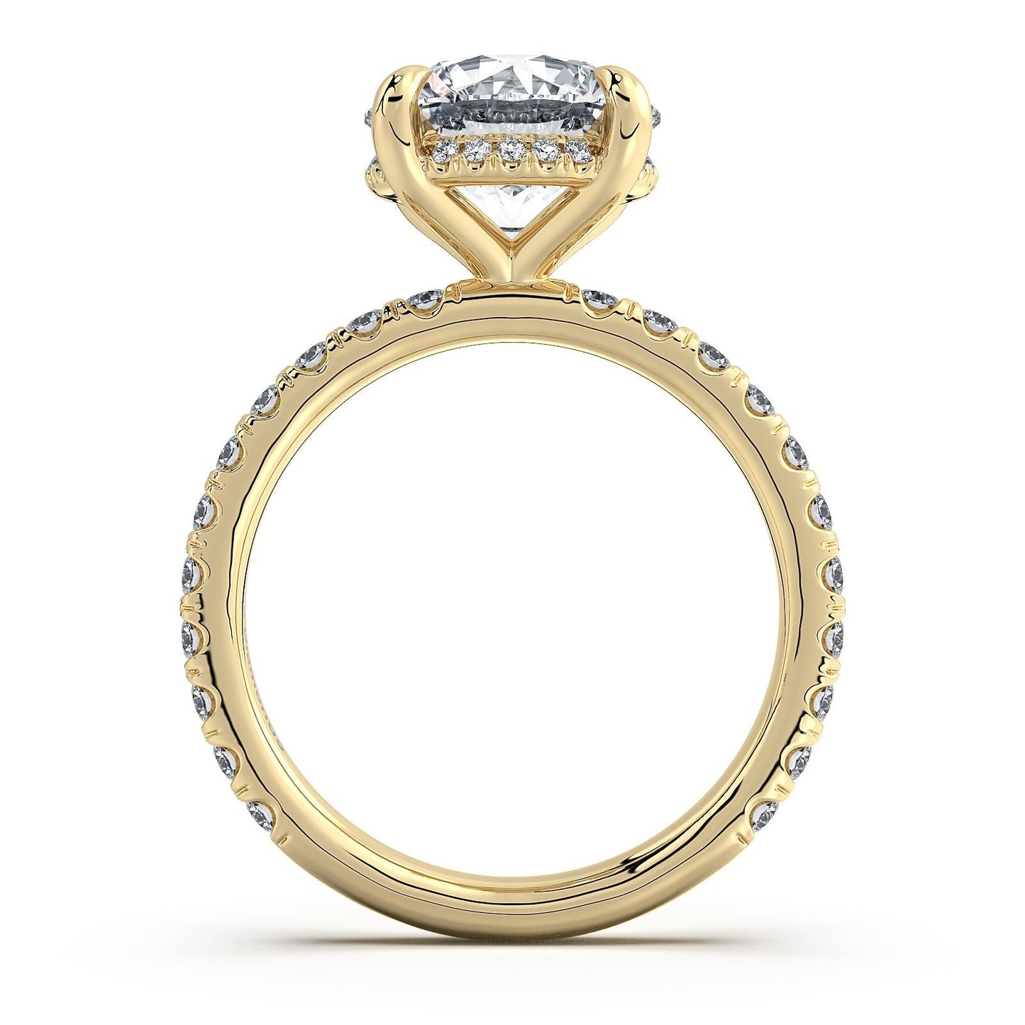 Yellow Gold Round Diamond Engagement Ring with Pave Band | Waco Diamonds Is Located In Waco, TX | Central Texas' #1 Engagement Ring Store With Lifetime Warranty