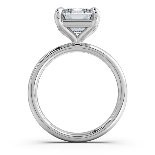 Load image 1 in gallery view. White Gold Emerald Diamond Engagement Ring with Solitaire Band Profile View | Waco Diamonds Is Located In Waco, TX | Central Texas' #1 Engagement Ring Store With Lifetime Warranty