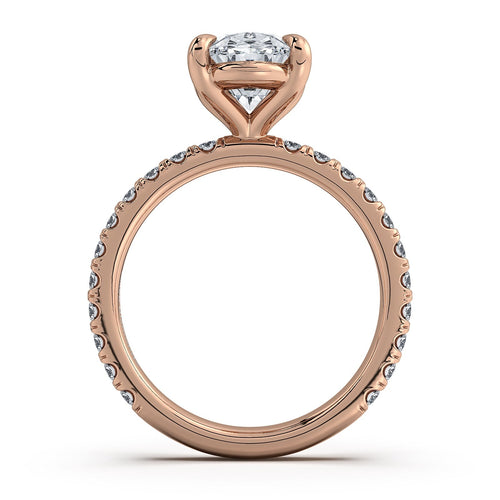 Load image 1 in gallery view. Rose Gold Oval Diamond Engagement Ring with Pave Band | Waco Diamonds Is Located In Waco, TX | Central Texas' #1 Engagement Ring Store With Lifetime Warranty