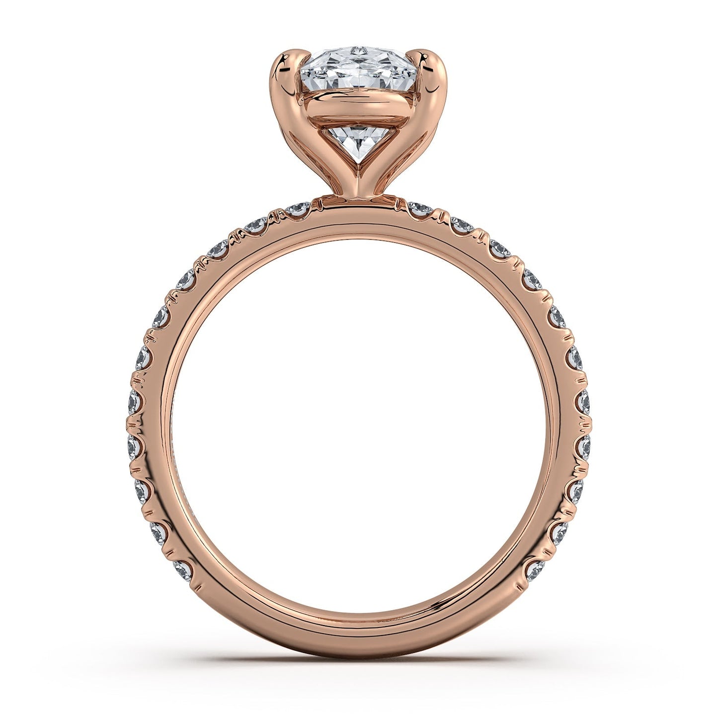 Rose Gold Oval Diamond Engagement Ring with Pave Band Profile View | Waco Diamonds Is Located In Waco, TX | Central Texas' #1 Engagement Ring Store With Lifetime Warranty