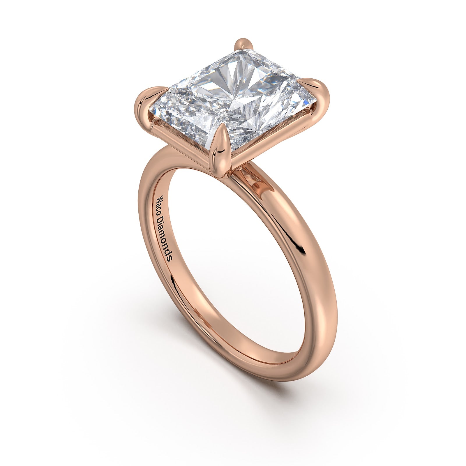 Rose Gold Radiant Diamond Engagement Ring with Solitaire Band Side Profile | Waco Diamonds Is Located In Waco, TX | Central Texas' #1 Engagement Ring Store With Lifetime Warranty