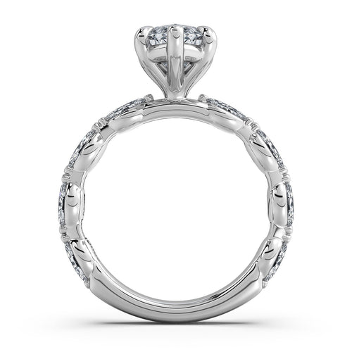 Load image 1 in gallery view. White Gold Marquise Diamond Engagement Ring with Marquise Side Stone Band Profile View | Waco Diamonds Is Located In Waco, TX | Central Texas' #1 Engagement Ring Store With Lifetime Warranty