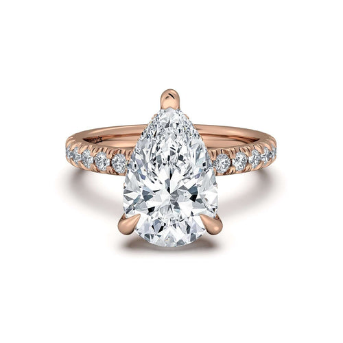 Load image 1 in gallery view. Rose Gold Pear Diamond Engagement Ring with Pave Band With Hidden Halo | Waco Diamonds Is Located In Waco, TX | Central Texas' #1 Engagement Ring Store With Lifetime Warranty