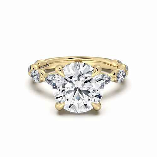 Load image 1 in gallery view. Yellow Gold Round Diamond Engagement Ring with Marquise Side Stone Band | Waco Diamonds Is Located In Waco, TX | Central Texas' #1 Engagement Ring Store With Lifetime Warranty