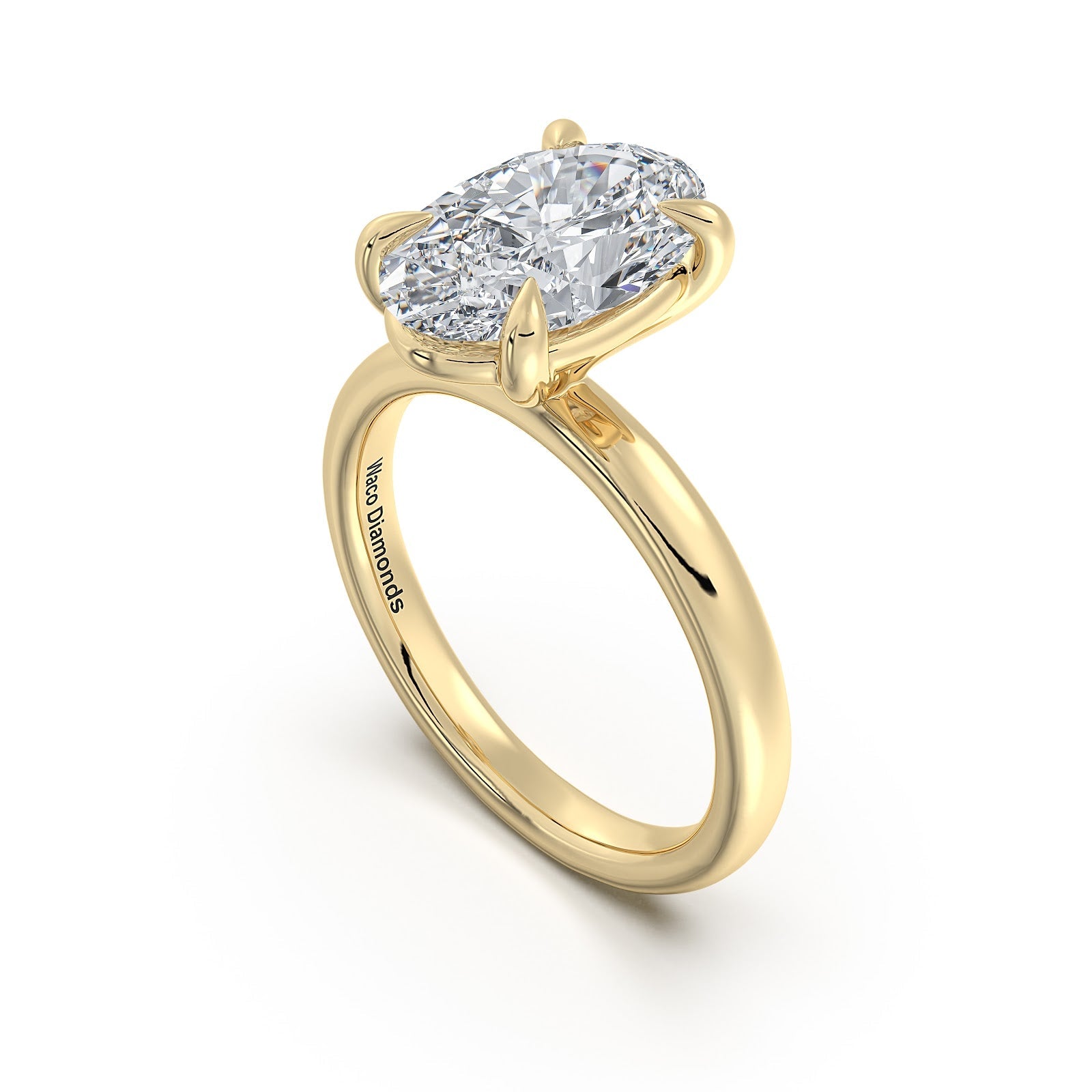 Yellow Gold Oval Diamond Engagement Ring with Solitaire Band Side Profile | Waco Diamonds Is Located In Waco, TX | Central Texas' #1 Engagement Ring Store With Lifetime Warranty