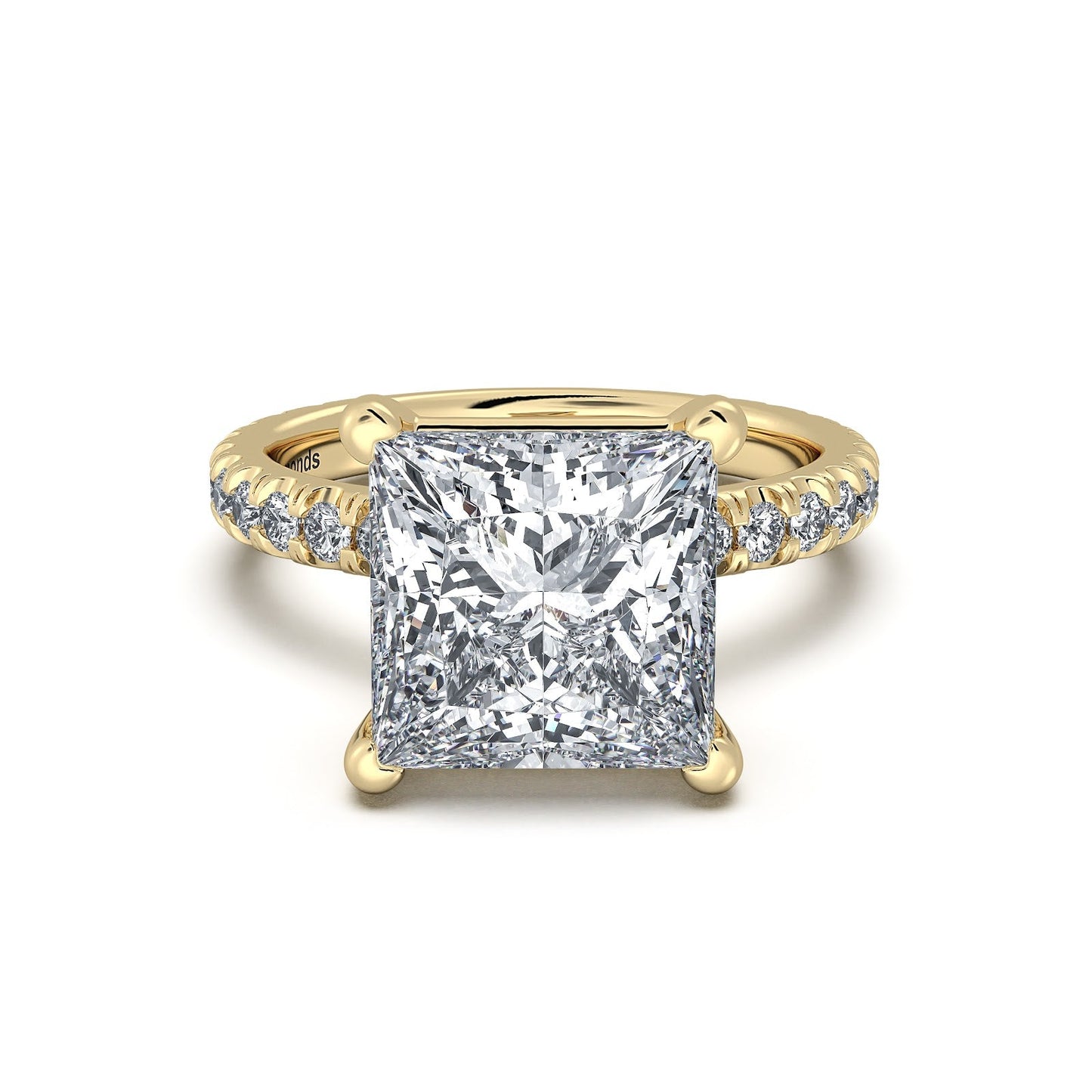 Yellow Gold Princess Diamond Engagement Ring with Pave Band | Waco Diamonds Is Located In Waco, TX | Central Texas' #1 Engagement Ring Store With Lifetime Warranty