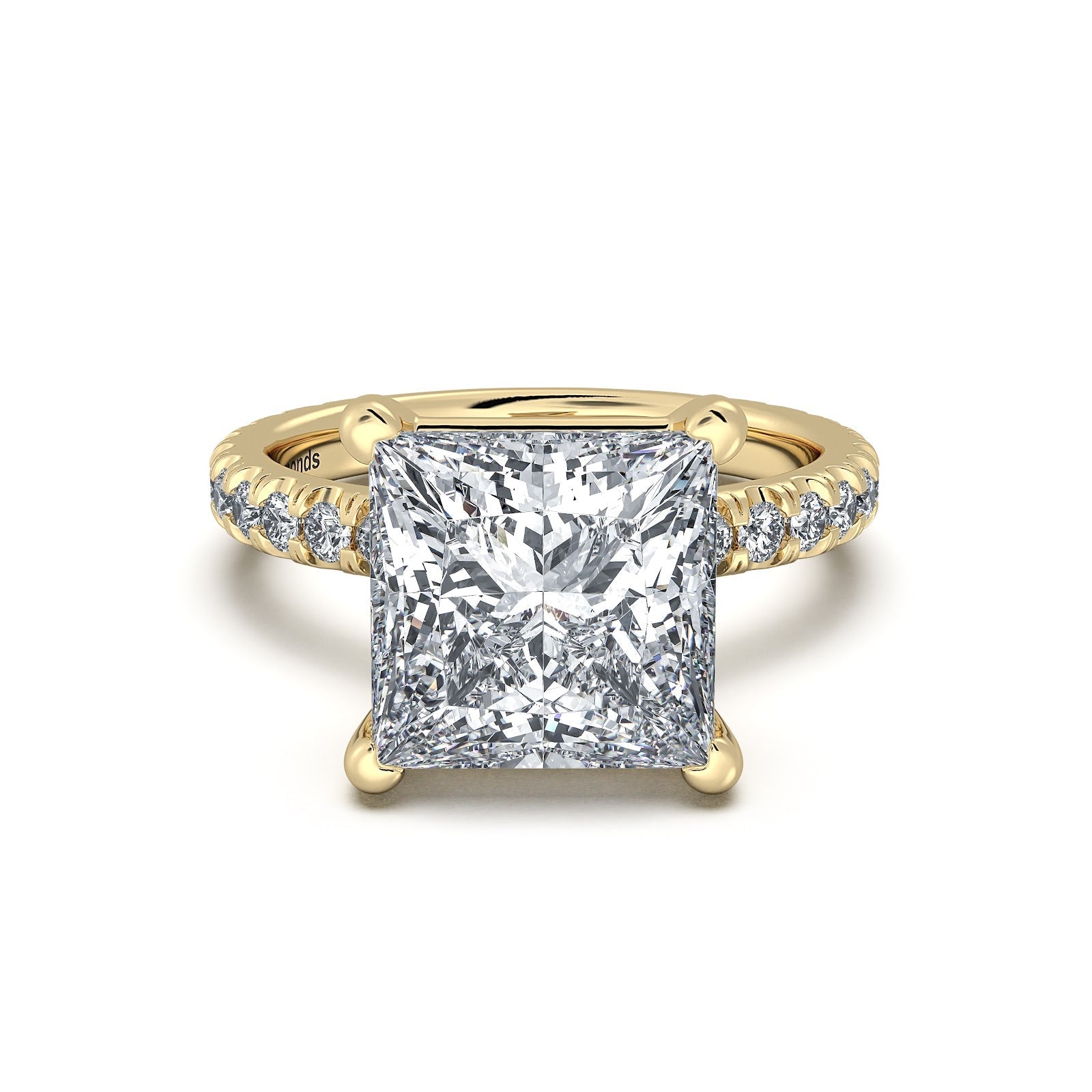 Yellow Gold Princess Diamond Engagement Ring with Pave Band | Waco Diamonds Is Located In Waco, TX | Central Texas' #1 Engagement Ring Store With Lifetime Warranty