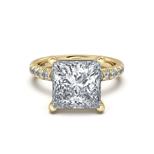 Load image 1 in gallery view. Yellow Gold Princess Diamond Engagement Ring with Pave Band | Waco Diamonds Is Located In Waco, TX | Central Texas' #1 Engagement Ring Store With Lifetime Warranty