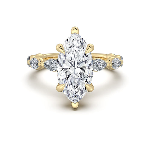 Load image 1 in gallery view. Yellow Gold Marquise Diamond Engagement Ring with Marquise Side Stone Band | Waco Diamonds Is Located In Waco, TX | Central Texas' #1 Engagement Ring Store With Lifetime Warranty