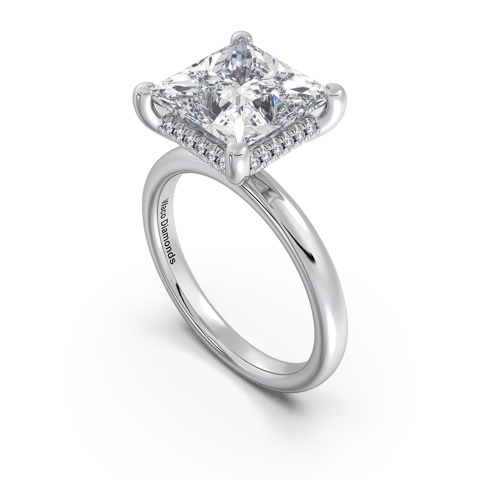 White Gold Princess Diamond Engagement Ring with Solitaire Band Side Profile | Waco Diamonds Is Located In Waco, TX | Central Texas' #1 Engagement Ring Store With Lifetime Warranty