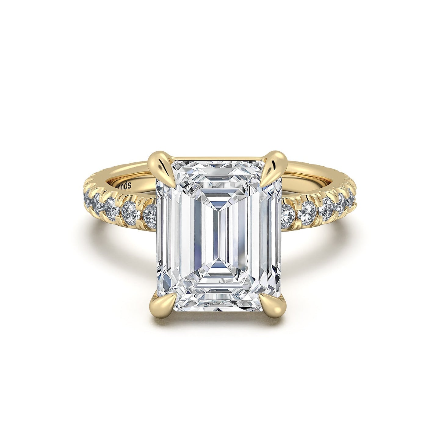 Yellow Gold Emerald Diamond Engagement Ring with Pave Band | Waco Diamonds Is Located In Waco, TX | Central Texas' #1 Engagement Ring Store With Lifetime Warranty