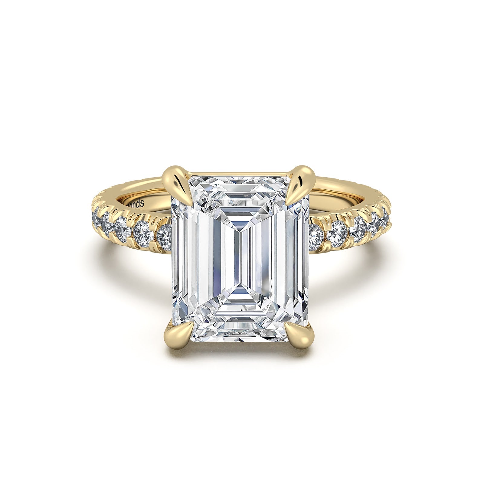 Yellow Gold Emerald Diamond Engagement Ring with Pave Band | Waco Diamonds Is Located In Waco, TX | Central Texas' #1 Engagement Ring Store With Lifetime Warranty