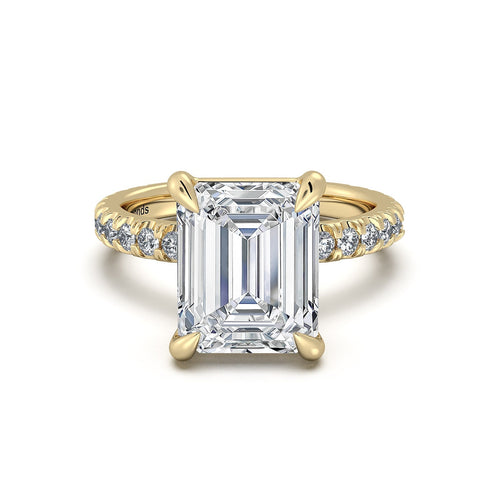 Load image 1 in gallery view. Yellow Gold Emerald Diamond Engagement Ring with Pave Band | Waco Diamonds Is Located In Waco, TX | Central Texas' #1 Engagement Ring Store With Lifetime Warranty