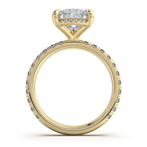 Load image 1 in gallery view. Yellow Gold Pear Diamond Engagement Ring with Pave Band With Hidden Halo | Waco Diamonds Is Located In Waco, TX | Central Texas' #1 Engagement Ring Store With Lifetime Warranty