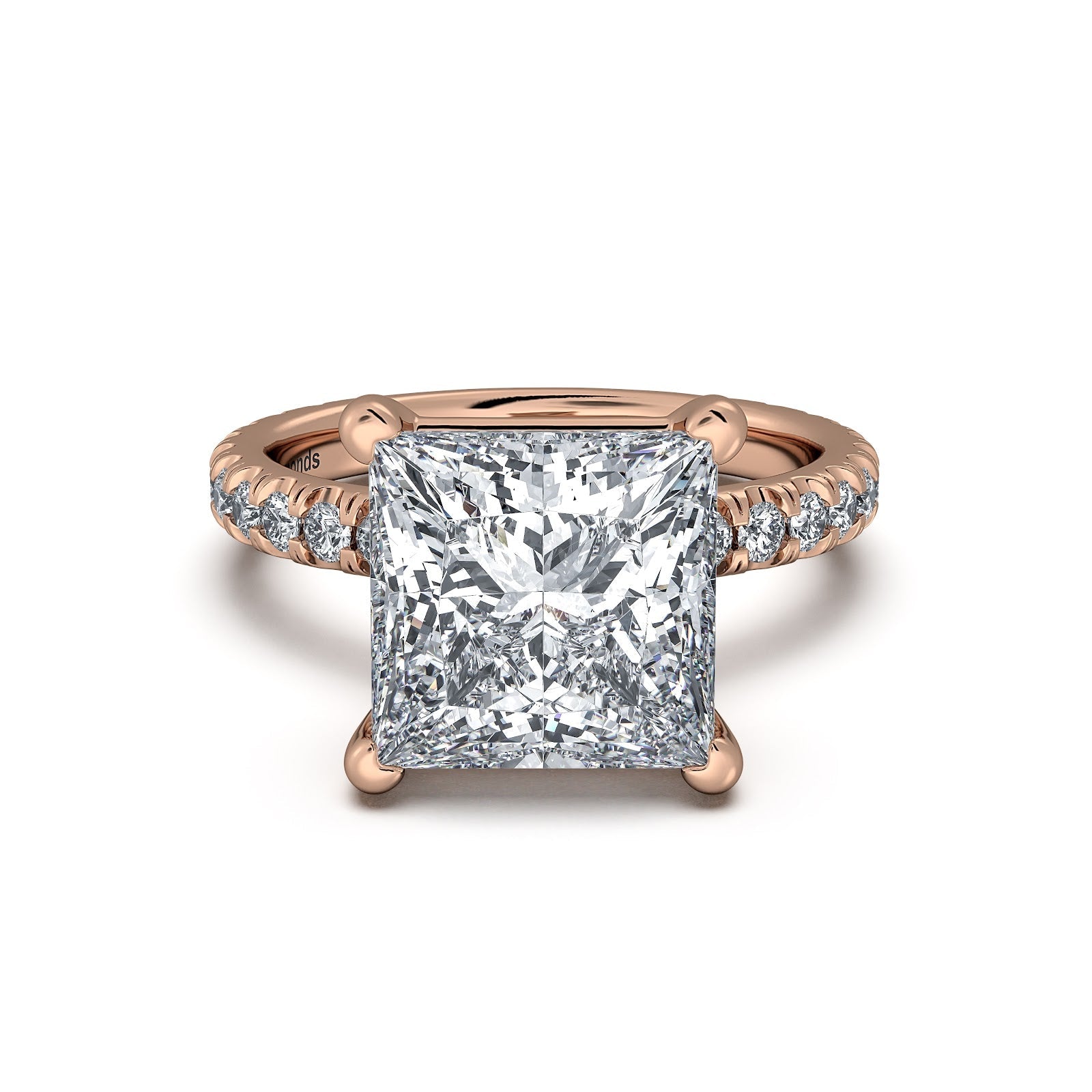 Rose Gold Princess Diamond Engagement Ring with Pave Band | Waco Diamonds Is Located In Waco, TX | Central Texas' #1 Engagement Ring Store With Lifetime Warranty