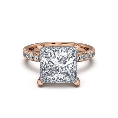 Load image 1 in gallery view. Rose Gold Princess Diamond Engagement Ring with Pave Band | Waco Diamonds Is Located In Waco, TX | Central Texas' #1 Engagement Ring Store With Lifetime Warranty