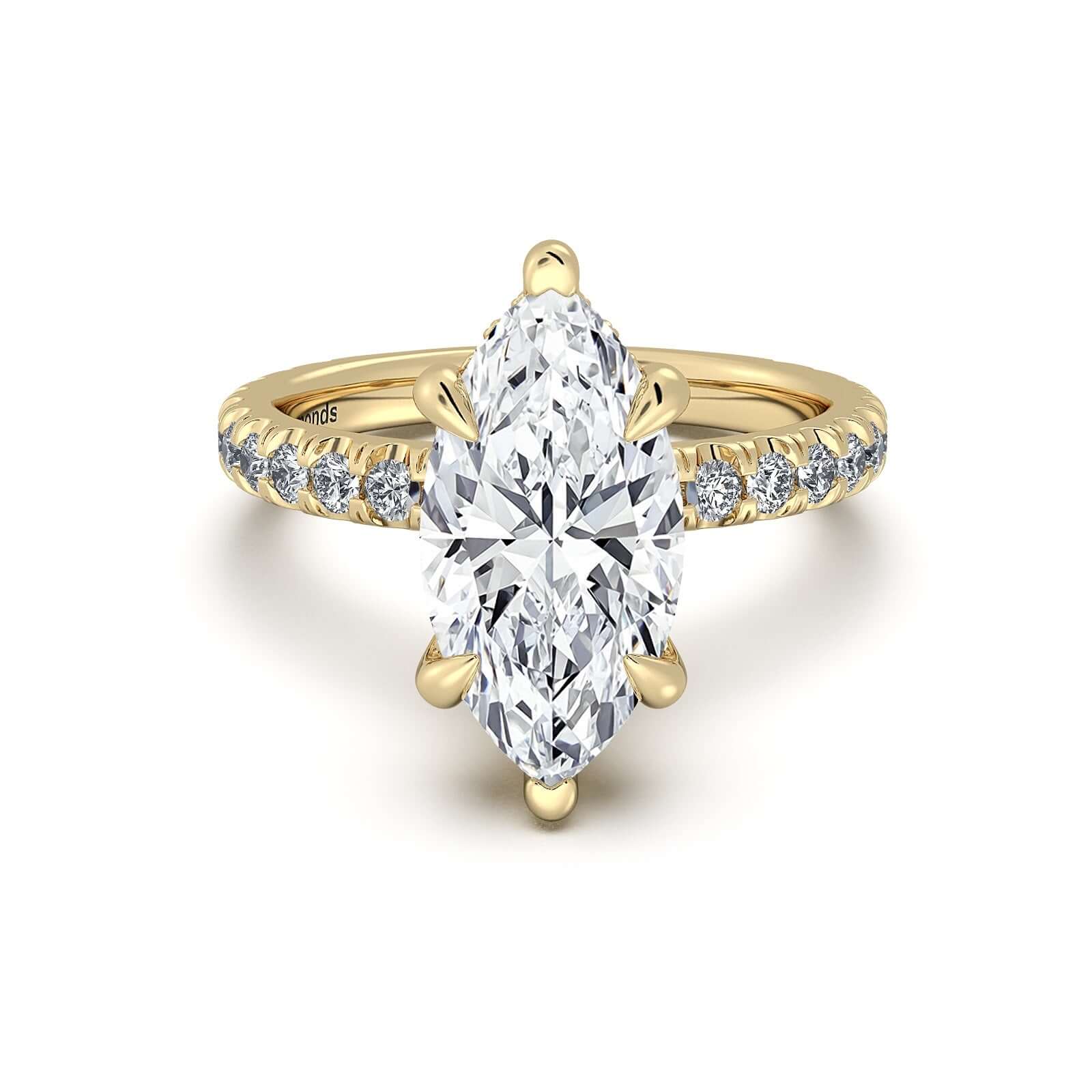 Yellow Gold Marquise Diamond Engagement Ring with Pave Band | Waco Diamonds Is Located In Waco, TX | Central Texas' #1 Engagement Ring Store With Lifetime Warranty