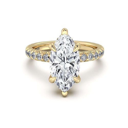 Load image 1 in gallery view. Yellow Gold Marquise Diamond Engagement Ring with Pave Band | Waco Diamonds Is Located In Waco, TX | Central Texas' #1 Engagement Ring Store With Lifetime Warranty