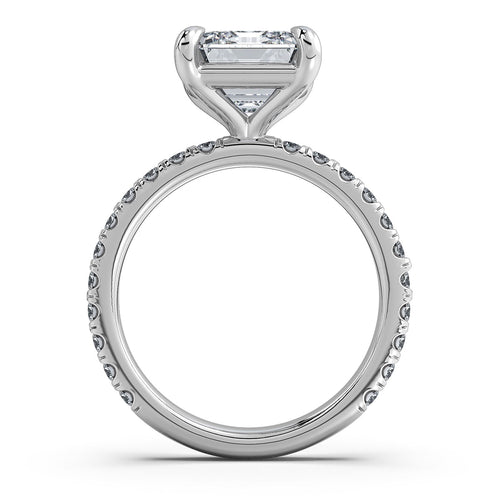 Load image 1 in gallery view. White Gold Emerald Diamond Engagement Ring with Pave Band Profile View | Waco Diamonds Is Located In Waco, TX | Central Texas' #1 Engagement Ring Store With Lifetime Warranty