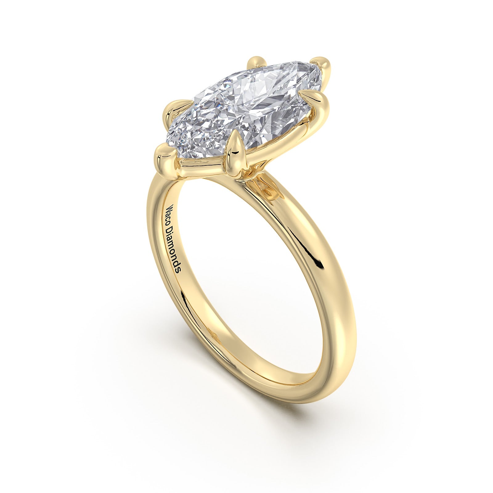 Yellow Gold Marquise Diamond Engagement Ring with Solitaire Band Side Profile | Waco Diamonds Is Located In Waco, TX | Central Texas' #1 Engagement Ring Store With Lifetime Warranty