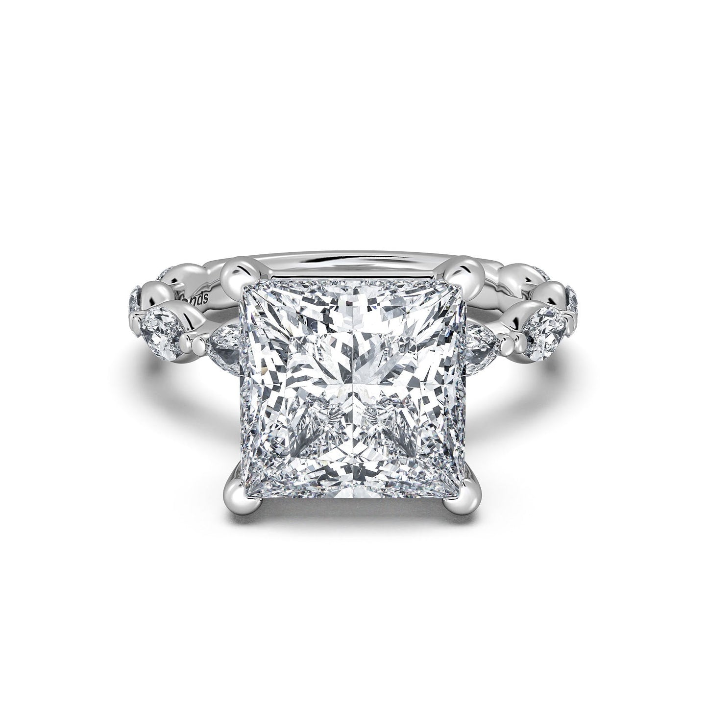 White Gold Princess Diamond Engagement Ring with Marquise Side Stone Band | Waco Diamonds Is Located In Waco, TX | Central Texas' #1 Engagement Ring Store With Lifetime Warranty