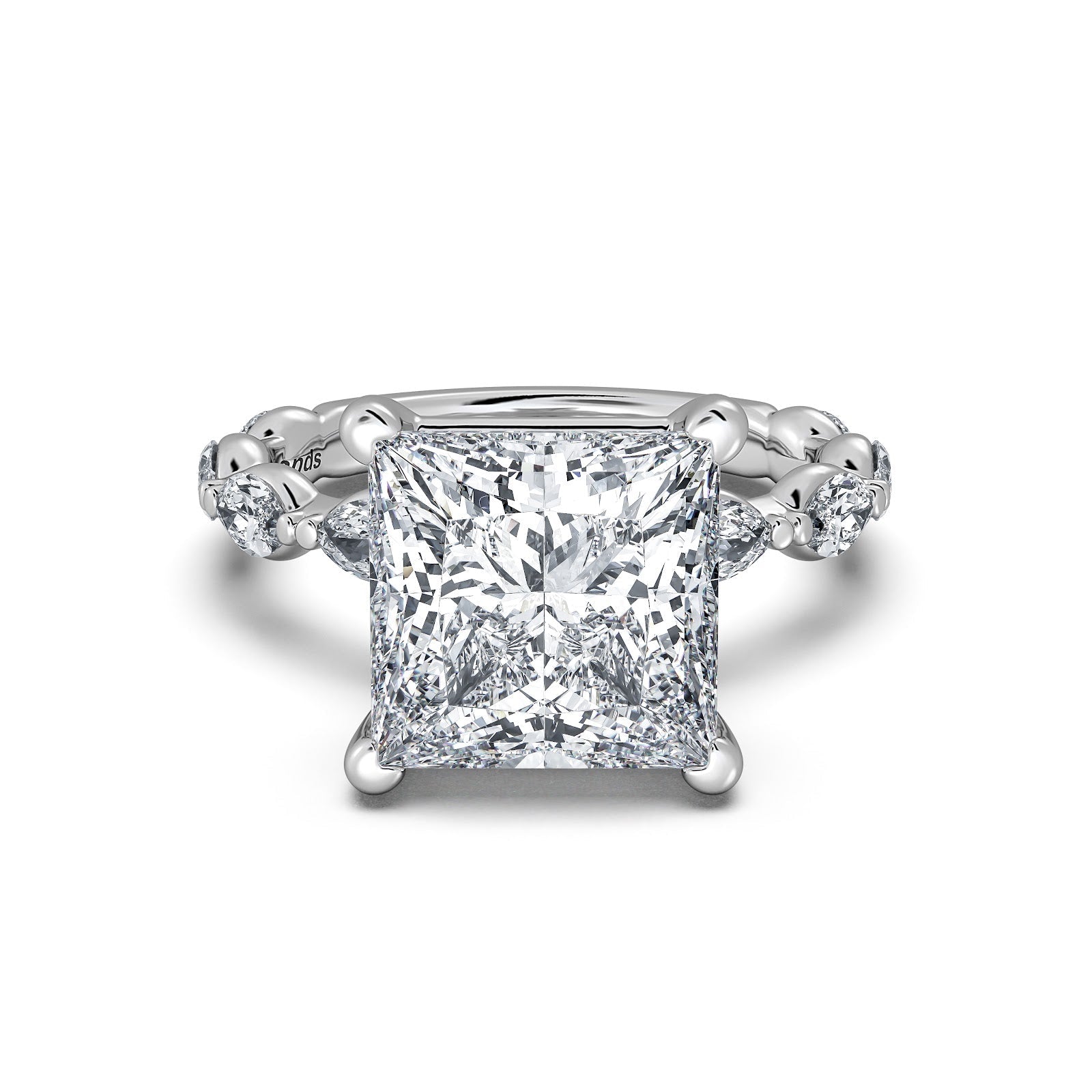 White Gold Princess Diamond Engagement Ring with Marquise Side Stone Band | Waco Diamonds Is Located In Waco, TX | Central Texas' #1 Engagement Ring Store With Lifetime Warranty