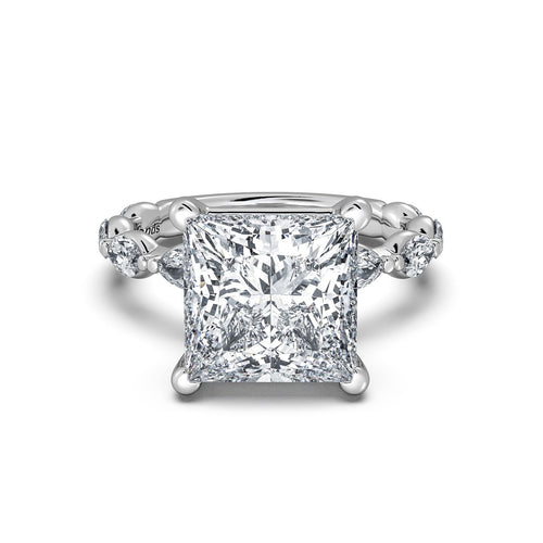Load image 1 in gallery view. White Gold Princess Diamond Engagement Ring with Marquise Side Stone Band | Waco Diamonds Is Located In Waco, TX | Central Texas' #1 Engagement Ring Store With Lifetime Warranty