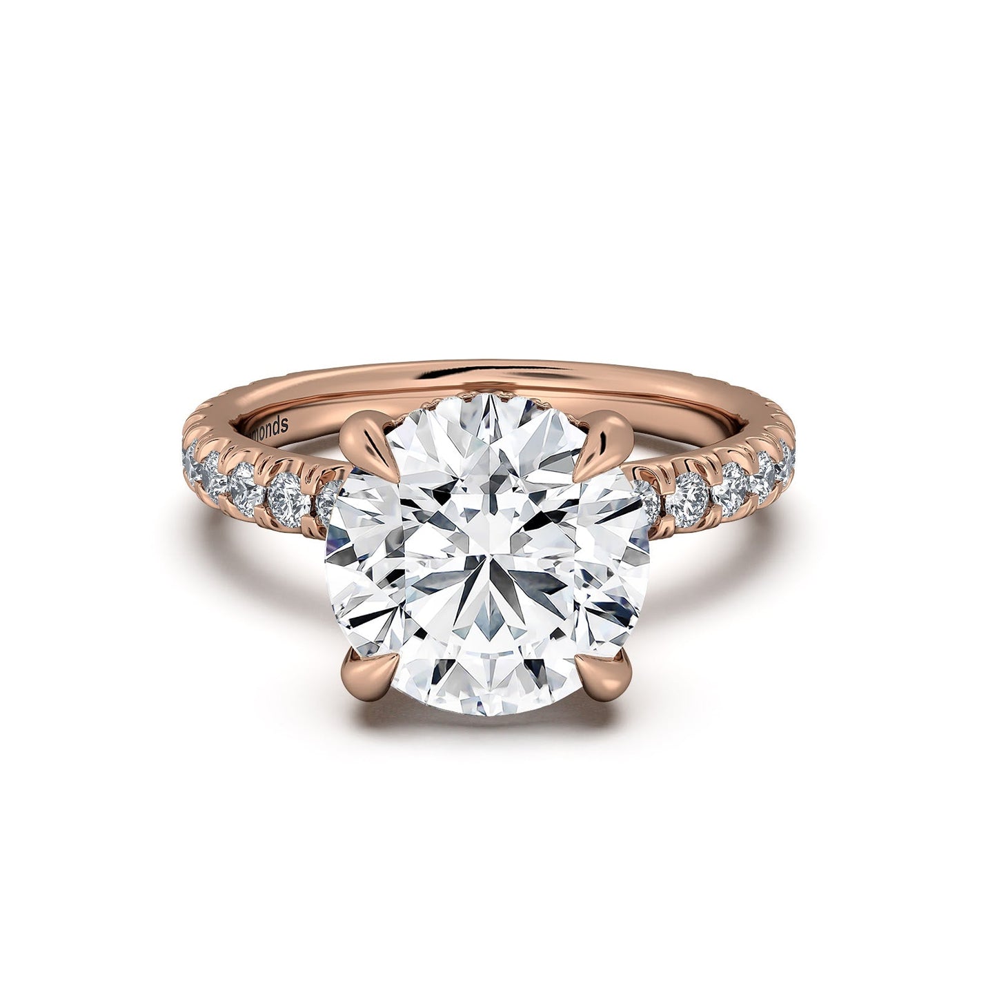 Rose Gold Round Diamond Engagement Ring with Pave Band | Waco Diamonds Is Located In Waco, TX | Central Texas' #1 Engagement Ring Store With Lifetime Warranty