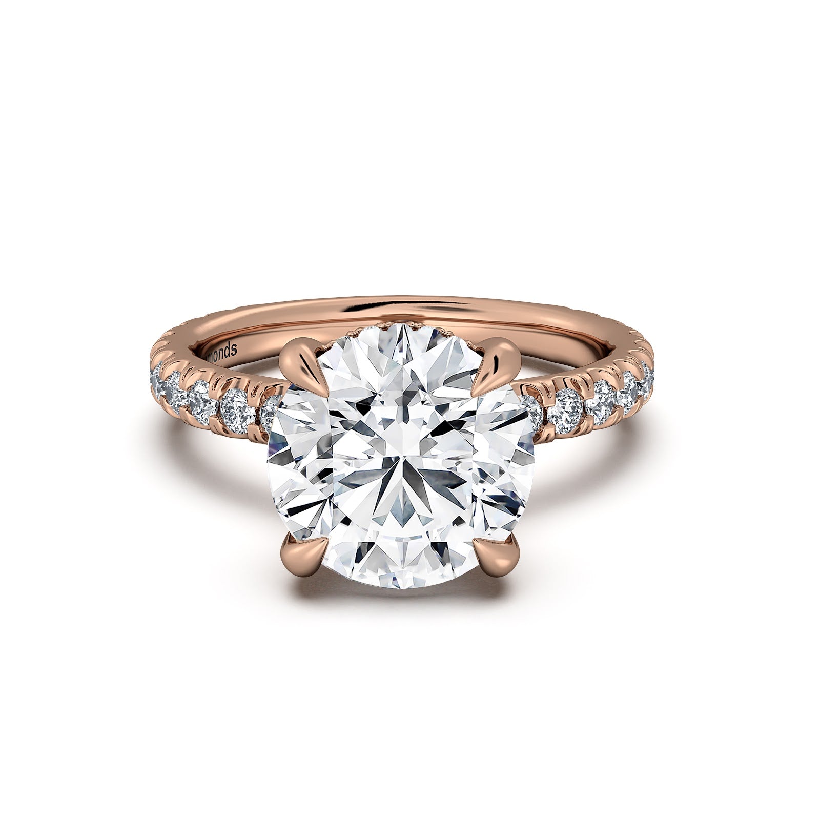 Rose Gold Round Diamond Engagement Ring with Pave Band | Waco Diamonds Is Located In Waco, TX | Central Texas' #1 Engagement Ring Store With Lifetime Warranty
