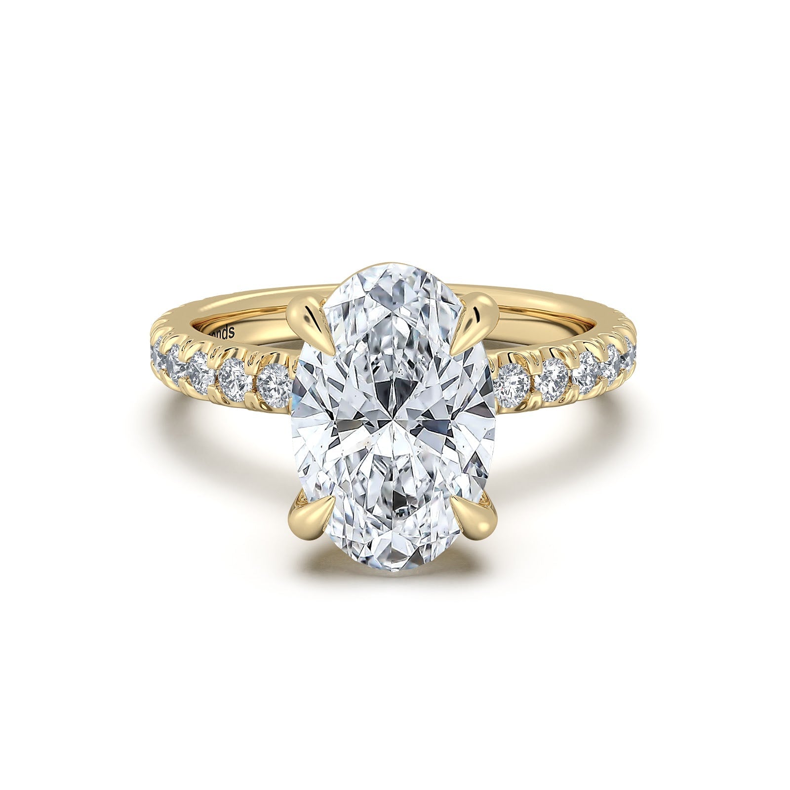 Yellow Gold Oval Diamond Engagement Ring with Pave Band | Waco Diamonds Is Located In Waco, TX | Central Texas' #1 Engagement Ring Store With Lifetime Warranty