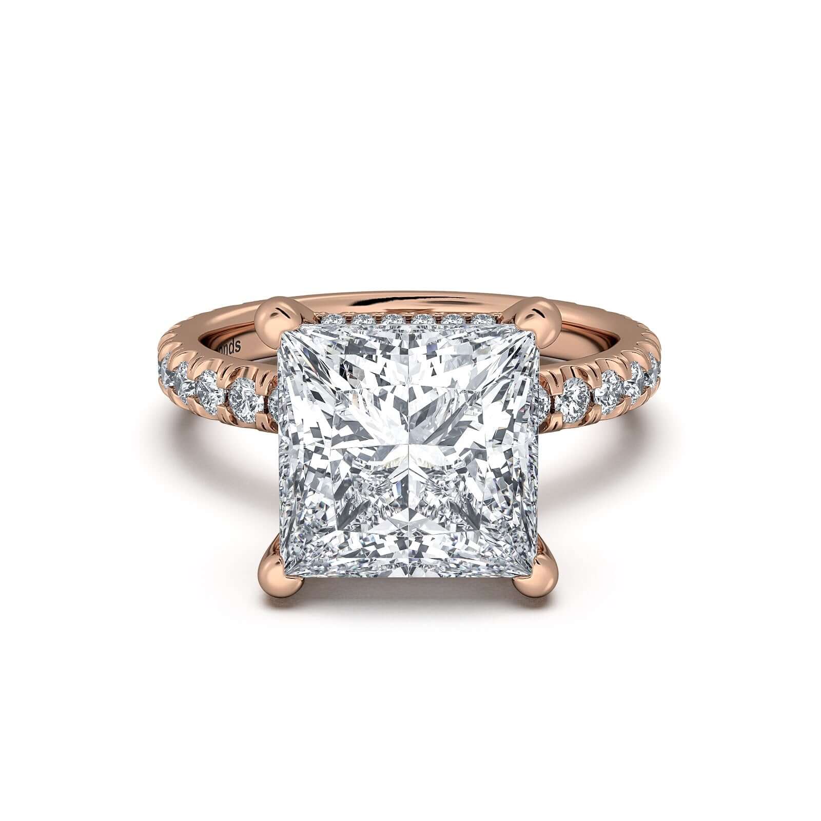 Rose Gold Princess Diamond Engagement Ring with Pave Band | Waco Diamonds Is Located In Waco, TX | Central Texas' #1 Engagement Ring Store With Lifetime Warranty