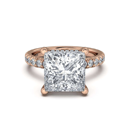 Load image 1 in gallery view. Rose Gold Princess Diamond Engagement Ring with Pave Band | Waco Diamonds Is Located In Waco, TX | Central Texas' #1 Engagement Ring Store With Lifetime Warranty