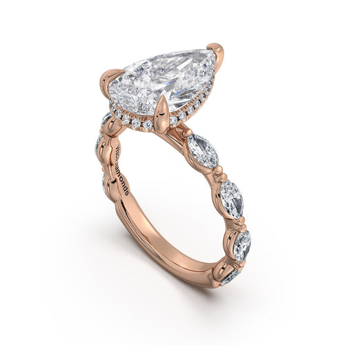 Load image 1 in gallery view. Rose Gold Pear Diamond Engagement Ring with Marquise Side Stone Band Side Profile | Waco Diamonds Is Located In Waco, TX | Central Texas' #1 Engagement Ring Store With Lifetime Warranty
