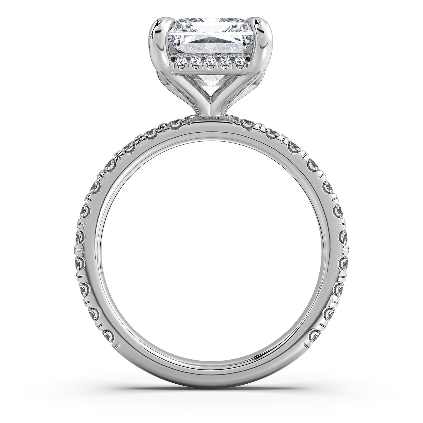 White Gold Radiant Diamond Engagement Ring with Pave Band Profile View | Waco Diamonds Is Located In Waco, TX | Central Texas' #1 Engagement Ring Store With Lifetime Warranty