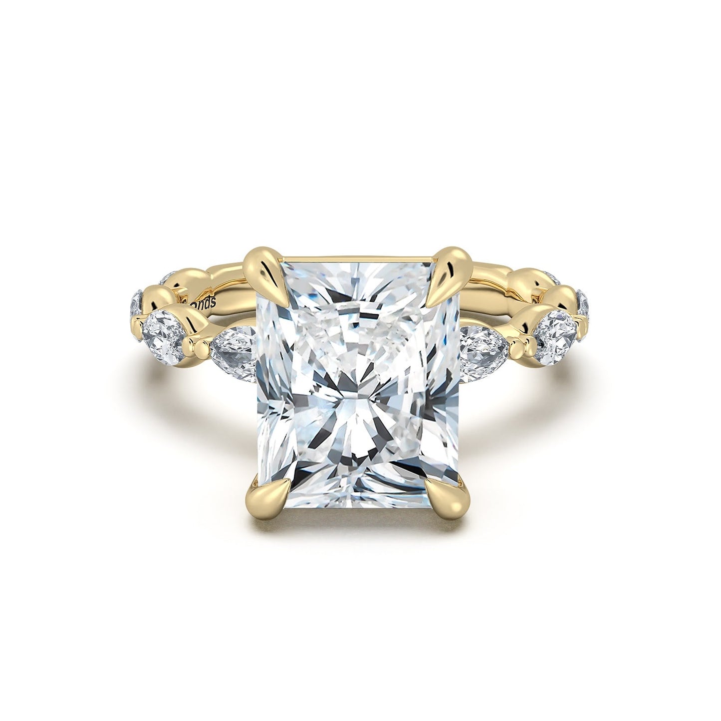 Yellow Gold Radiant Diamond Engagement Ring with Marquise Side Stone Band | Waco Diamonds Is Located In Waco, TX | Central Texas' #1 Engagement Ring Store With Lifetime Warranty