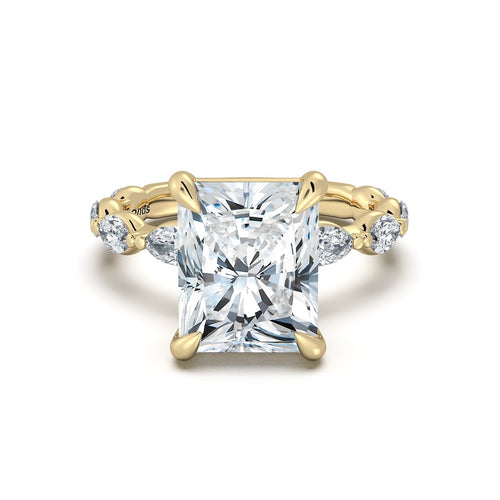 Load image 1 in gallery view. Yellow Gold Radiant Diamond Engagement Ring with Marquise Side Stone Band | Waco Diamonds Is Located In Waco, TX | Central Texas' #1 Engagement Ring Store With Lifetime Warranty