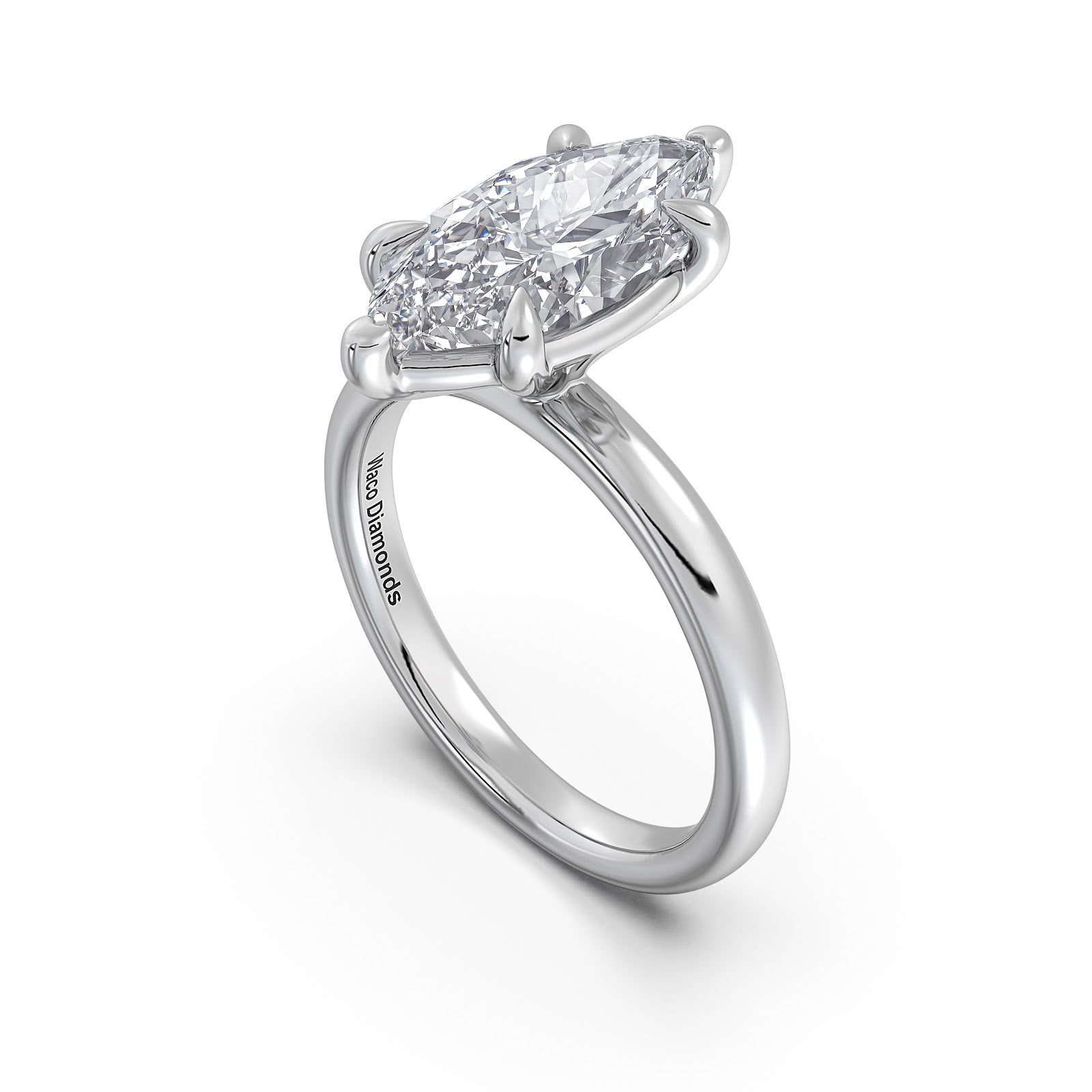 White Gold Marquise Diamond Engagement Ring with Solitaire Band Side Profile | Waco Diamonds Is Located In Waco, TX | Central Texas' #1 Engagement Ring Store With Lifetime Warranty