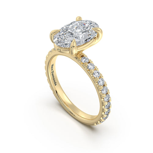 Load image 1 in gallery view. Yellow Gold Oval Diamond Engagement Ring with Pave Band Side Profile | Waco Diamonds Is Located In Waco, TX | Central Texas' #1 Engagement Ring Store With Lifetime Warranty