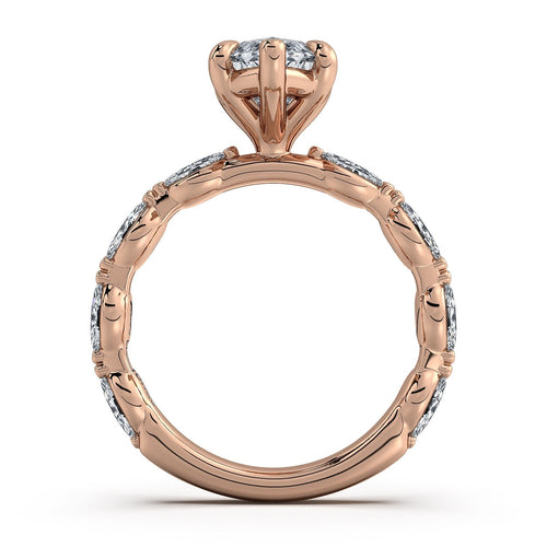 Load image 1 in gallery view. Rose Gold Marquise Diamond Engagement Ring with Marquise Side Stone Band | Waco Diamonds Is Located In Waco, TX | Central Texas' #1 Engagement Ring Store With Lifetime Warranty