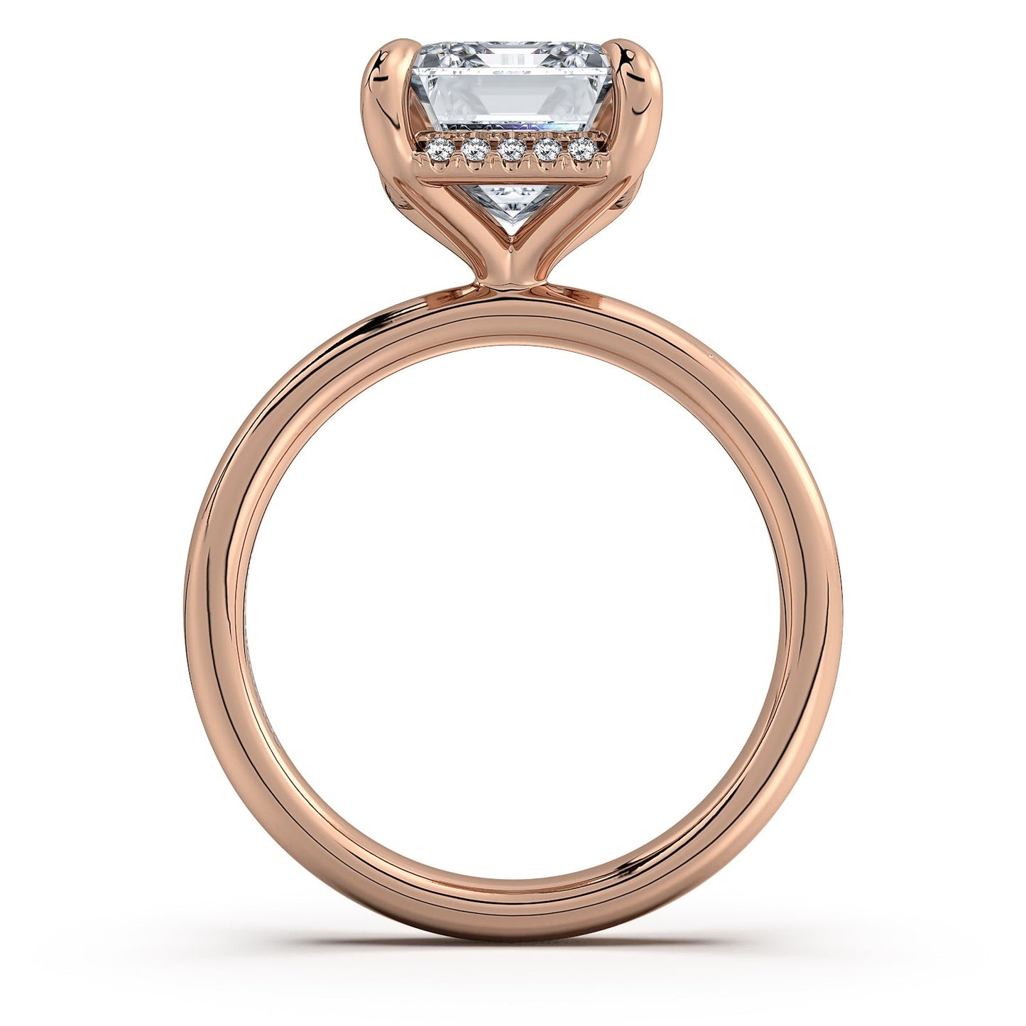 Rose Gold Emerald Diamond Engagement Ring with Solitaire Band Profile View | Waco Diamonds Is Located In Waco, TX | Central Texas' #1 Engagement Ring Store With Lifetime Warranty